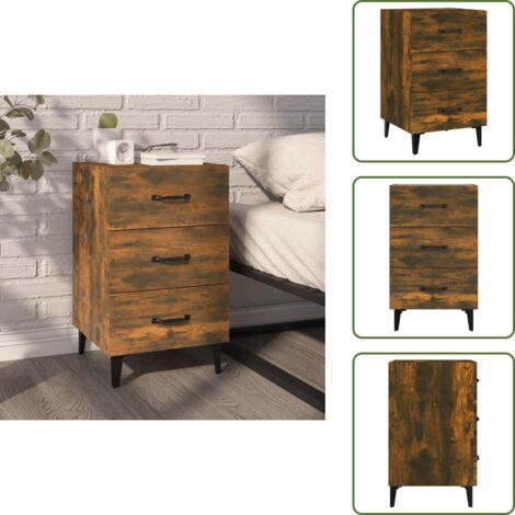 The Living Store Comodino Rovere Fumo 40x40x66 cm in Legno Multistrato - Comodino con cassetti