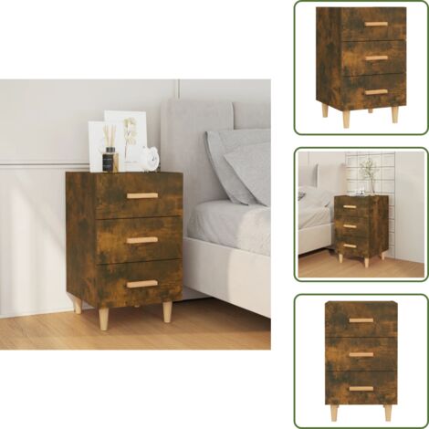 The Living Store Comodino Rovere Fumo 40x40x66 cm in Legno Multistrato - Comodino con cassetti