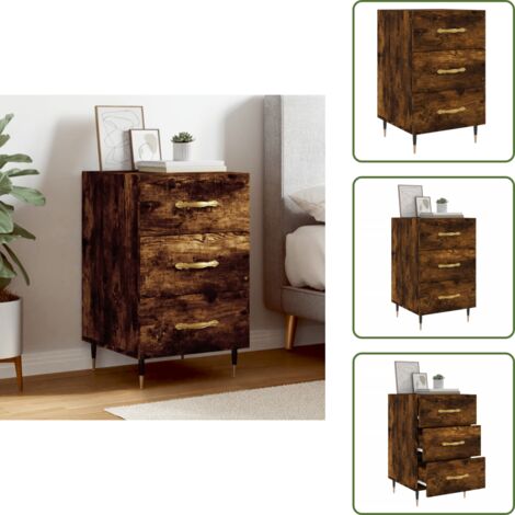 The Living Store Comodino Rovere Fumo 40x40x66 cm in Legno Multistrato - Comodino moderno