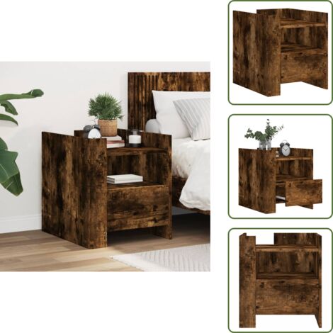 The Living Store Comodino Rovere Fumo 45x50x50 cm in Truciolato - Comodino rovere