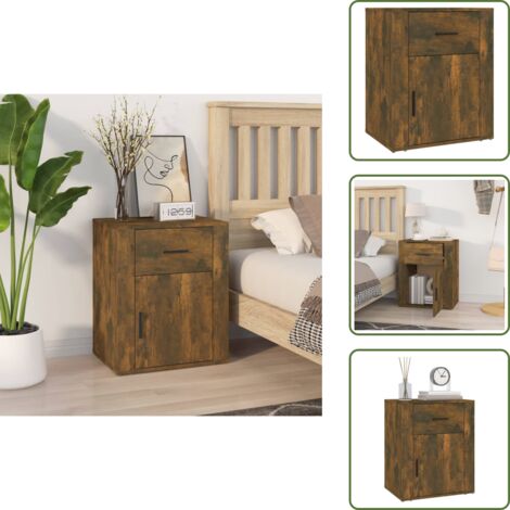 The Living Store Comodino Rovere Fumo 50x36x60 cm Legno Multistrato - Comodino con cassetto