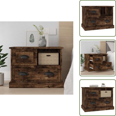 The Living Store Comodino Rovere Fumo 60x39x45 cm - Comodino rovere
