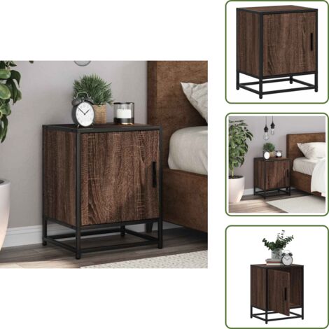 The Living Store Comodino Rovere Marrone 40x31x50 cm Legno Multistrato e Metallo - Comodino marrone