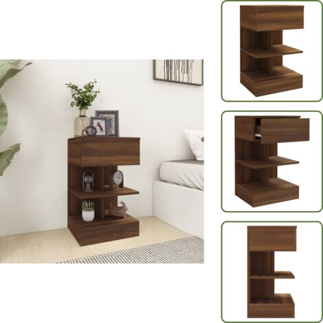 The Living Store Comodino Rovere Marrone 40x35x65 cm in Legno Multistrato - Comodino marrone