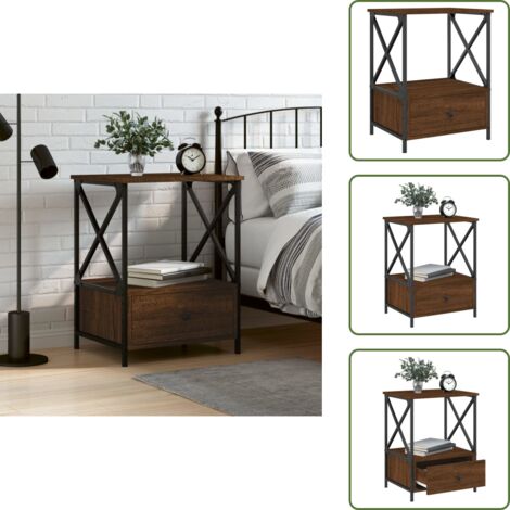 The Living Store Comodino Rovere Marrone 50x41x65 cm in Legno Multistrato - Comodino marrone