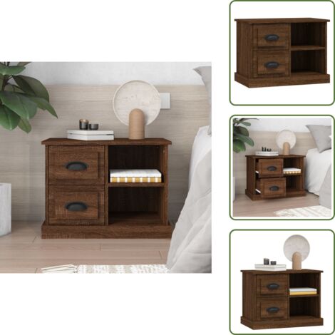 The Living Store Comodino Rovere Marrone 60x35,5x45 cm - Comodino marrone