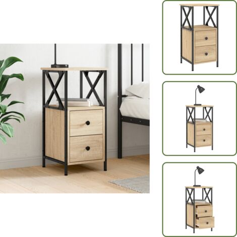 The Living Store Comodino Rovere Sonoma 34x35,5x70 cm in Legno Multistrato - Comodino con piedini regolabili