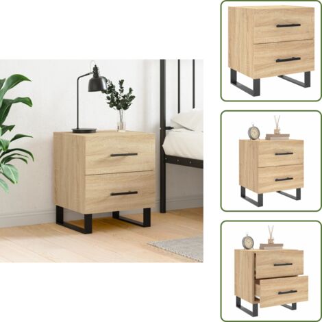 The Living Store Comodino Rovere Sonoma 40x35x47,5 cm in Legno Multistrato - Comodino moderno