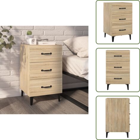 The Living Store Comodino Rovere Sonoma 40x40x66 cm in Legno Multistrato - Comodino con cassetti