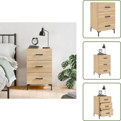 The Living Store Comodino Rovere Sonoma 40x40x66 cm in Legno Multistrato - Comodino moderno