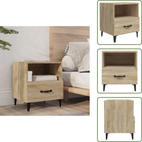 The Living Store Comodino Rovere Sonoma in Legno Multistrato - Comodino con cassetto