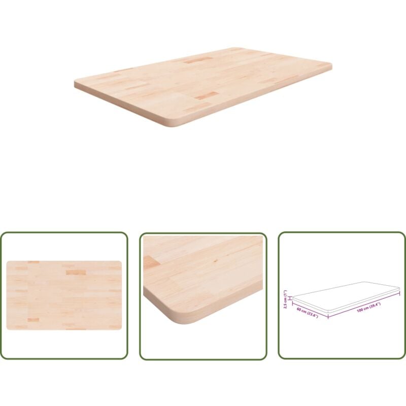 The Living Store Comptoir de salle de bain 100x60x2,5 cm Bois massif non traité - Comptoir Salle De Bain - Plan De Travail Bois - Dessus De Table