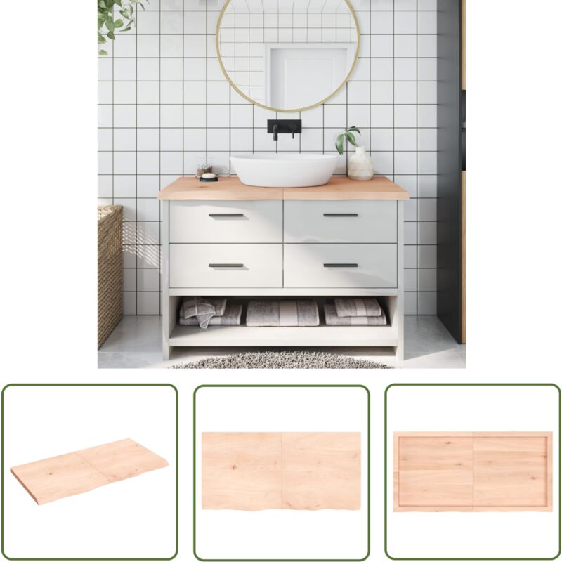 The Living Store - Comptoir de salle de bain 120x60x(2-4)cm bois massif non traité - Comptoir Salle De Bain - Comptoir Bois - Plan De Travail Salle