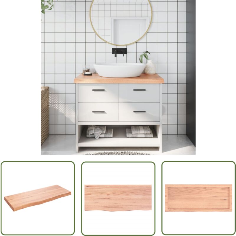 The Living Store Comptoir de salle de bain marron 100x40x(2-6) cm bois traité - Comptoir De Salle De Bain - Comptoir En Bois - Plan De Travail Salle