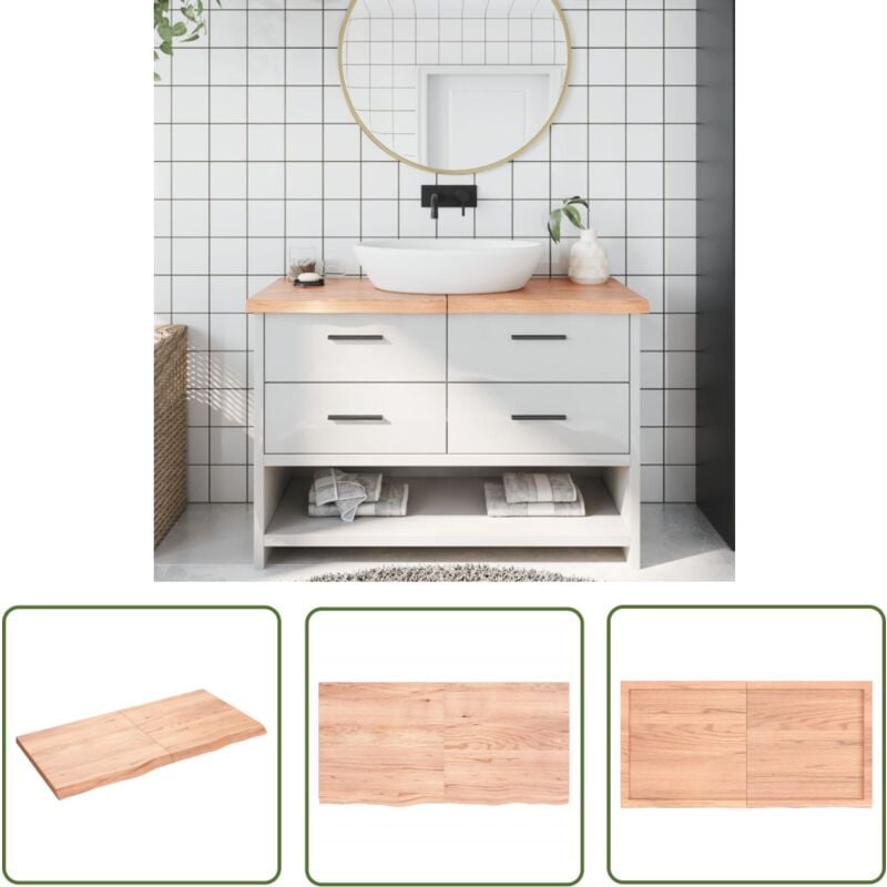 The Living Store - Comptoir de salle de bain marron 120x60x(2-4) cm bois traité - Comptoir De Salle De Bain - Comptoir En Bois - Plan De Travail