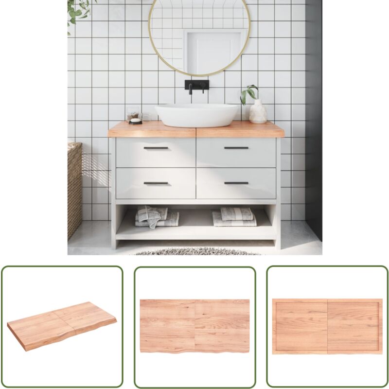 The Living Store - Comptoir de salle de bain marron 120x60x(2-6) cm bois traité - Comptoir Salle De Bain - Comptoir Bois - Plan De Travail Salle De