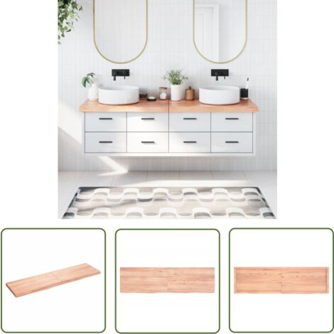 The Living Store Comptoir de salle de bain marron 180x50x(2-6) cm bois traité - Comptoir Salle De Bain - Comptoir Bois - Plan De Travail Salle De Bain - Meubles Salle De Bain - Meuble Lavabo
