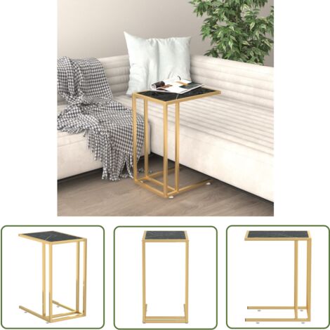 The Living Store Computer-Beistelltisch Schwarz Marmor 50x35x65 cm Hartglas - Kommode - Nachttisch - Couchtisch - Beistelltisch - Wohnzimmermöbel