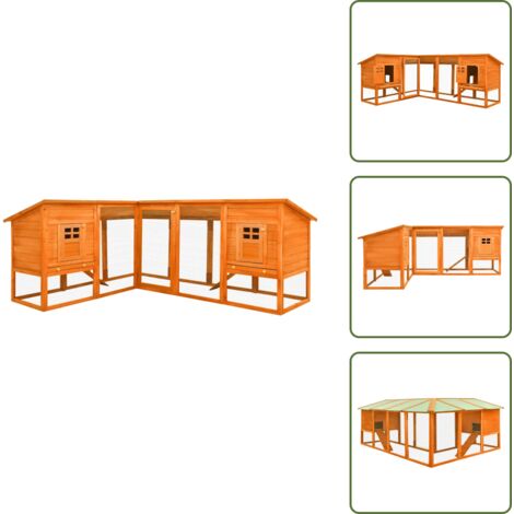 The Living Store Conejera de exterior con corredor madera maciza abeto marrón - Jaula para conejos
