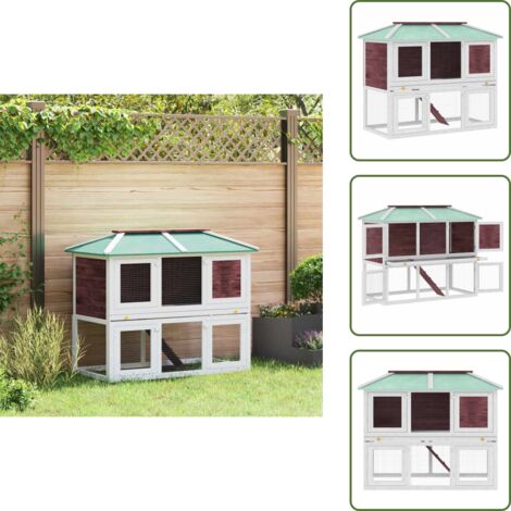 The Living Store Conejera jaula de animales con doble piso de madera marrón - Jaula de animales