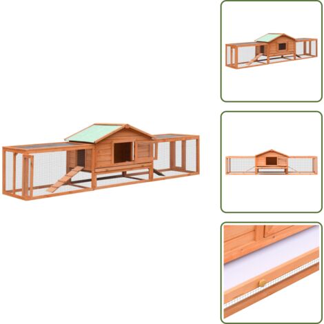 The Living Store Conejera madera maciza pino y abeto 310x70x87 cm - Conejera de madera