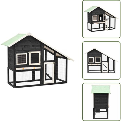 The Living Store Conigliera Grigio e Bianco 140x63x120cm Legno Massello di Abete - Conigliera in legno