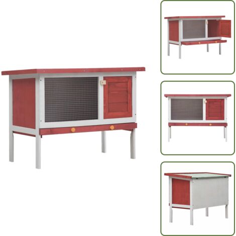 The Living Store Conigliera per Esterni con Piano Singolo Rossa in Legno - Conigliera esterna