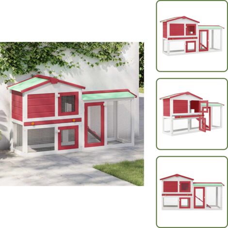 The Living Store Conigliera per Esterni Grande Rossa e Bianca 145x45x84 cm Legno - Conigliera esterna