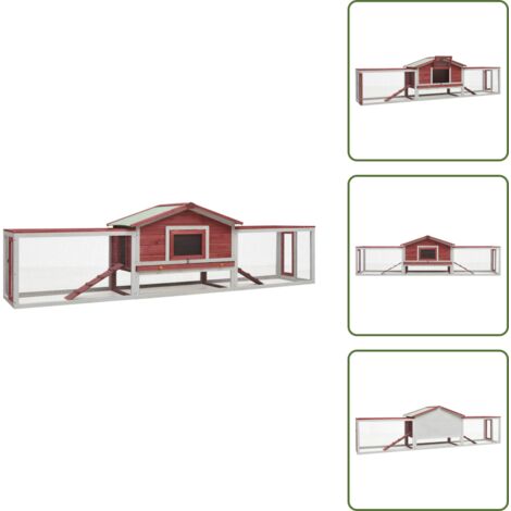 The Living Store Conigliera Rossa 310x70x87 cm in Legno Massello di Pino e Abete - Conigliera per conigli