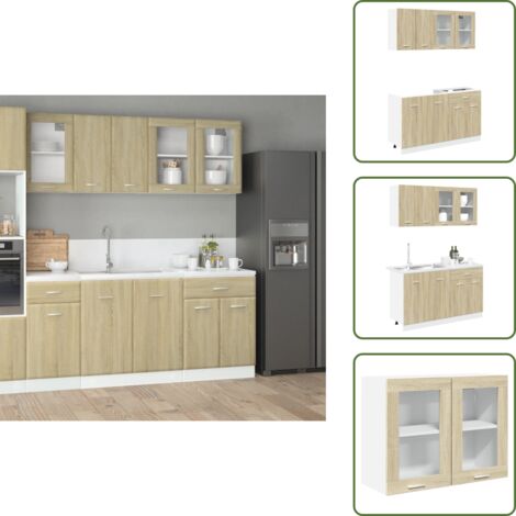 The Living Store Conjunto de armarios de cocina de 4 piezas "Lyon" de madera de ingeniería de roble Sonoma - Almacenamiento de cocina
