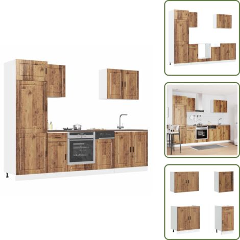 The Living Store Conjunto de armarios de cocina de 7 piezas "Porto" de madera vieja de ingeniería - Gabinetes de cocina