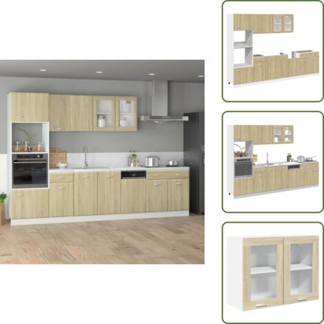 The Living Store Conjunto de armarios de cocina "Lyon" de 7 piezas de madera de ingeniería de roble Sonoma - Armarios de cocina de madera