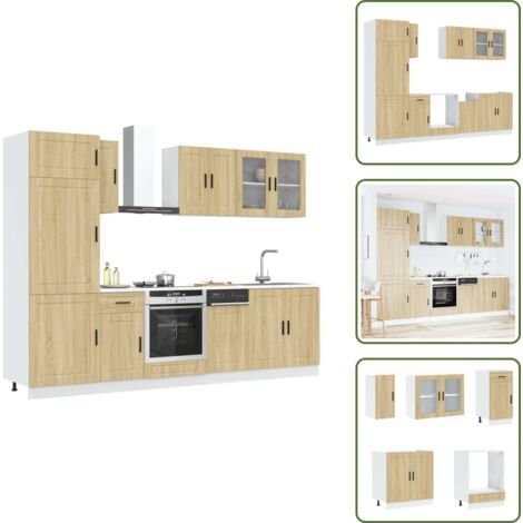 The Living Store Conjunto de armarios de cocina "Porto" de 8 piezas de madera de ingeniería de roble Sonoma - Armarios de cocina de madera