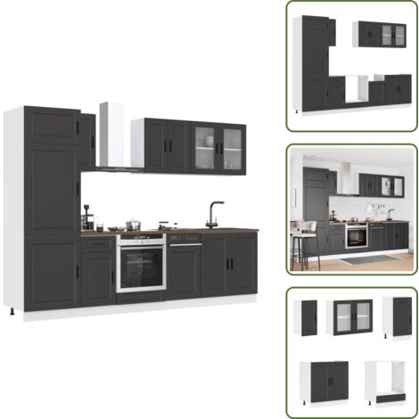 The Living Store Conjunto de armarios de cocina "Porto" de 8 piezas de madera de ingeniería negra - Gabinetes de cocina