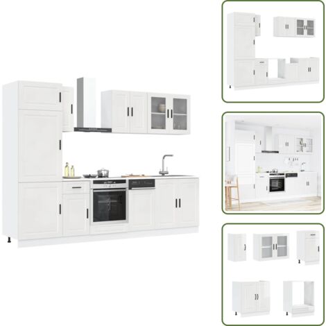 The Living Store Conjunto de armarios de cocina "Porto" de 8 piezas en madera de ingeniería blanca brillante - Gabinetes de cocina