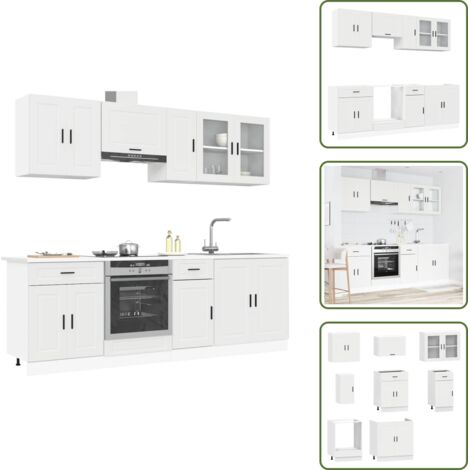 The Living Store Conjunto de armarios de cocina "Porto" de 8 piezas en madera de ingeniería blanca - Gabinetes de cocina