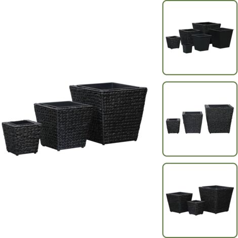 The Living Store Conjunto de arriates 3 piezas jacinto de agua negro - Maceteros