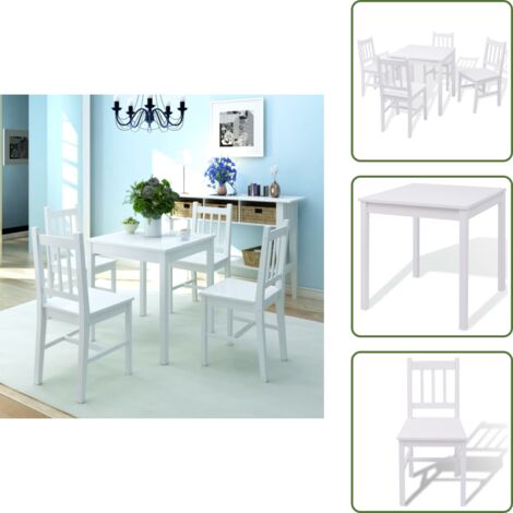 The Living Store Conjunto de comedor 5 piezas madera de pino blanco - Conjunto de comedor