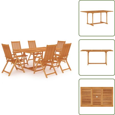 The Living Store Conjunto de comedor de jardín 7 piezas madera maciza de teca - Muebles de jardín