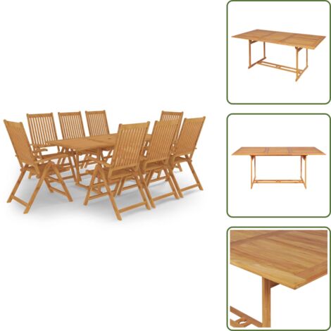 The Living Store Conjunto de comedor de jardín 9 piezas madera maciza de teca - Muebles de jardín