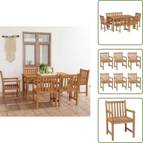 The Living Store Conjunto de comedor de jardín de 7 piezas, 150 x 90 cm, madera maciza de teca - Mesa de jardín