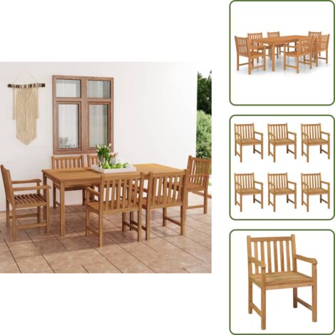 The Living Store Conjunto de comedor de jardín de 7 piezas, 200 x 100 cm, madera maciza de teca - Mesa de jardín