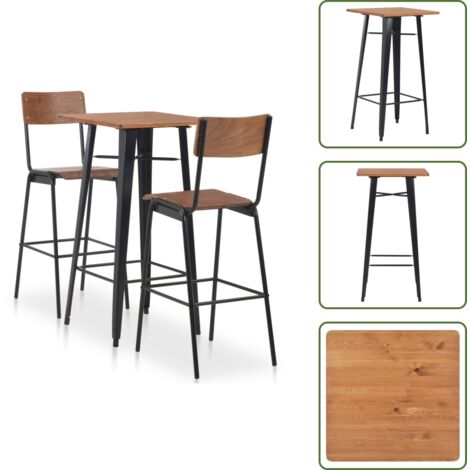 The Living Store Conjunto de mesa alta con taburetes 3 piezas acero negro - Sillas altas