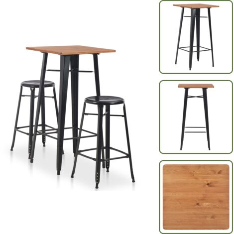 The Living Store Conjunto de mesa alta y taburetes 3 piezas acero negro - Taburetes de cocina