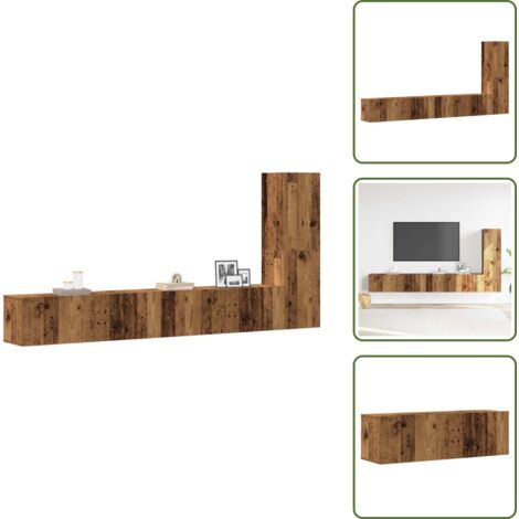 The Living Store Conjunto de mueble de TV 3 piezas montado la pared madera vieja - Muebles de TV