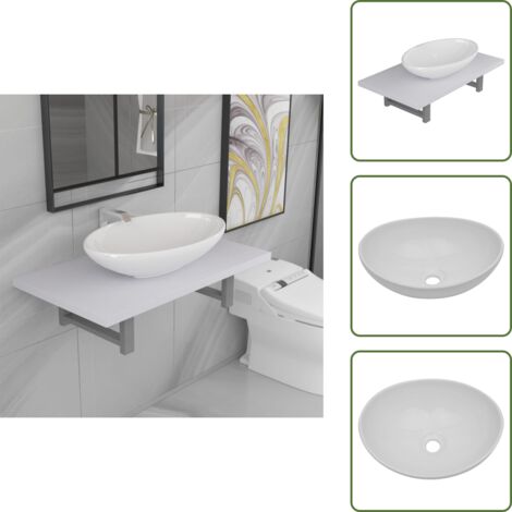 The Living Store Conjunto de muebles de baño 2 piezas cerámica blanco - Estante de baño