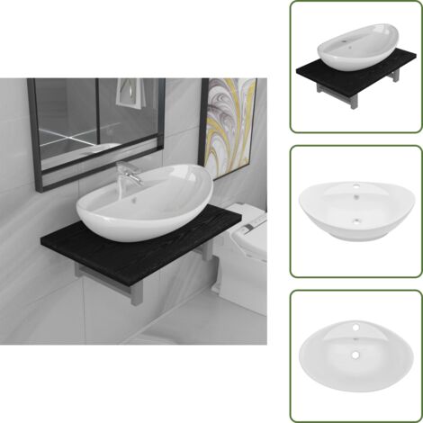 The Living Store Conjunto de muebles de baño 2 piezas cerámica negro - Estante de baño