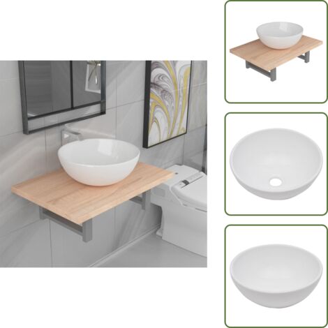 The Living Store Conjunto de muebles de baño 2 piezas cerámica roble - Estante de pared
