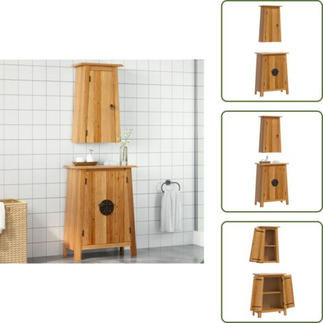 The Living Store Conjunto de muebles de baño 2 piezas madera maciza de pino - Armario de baño