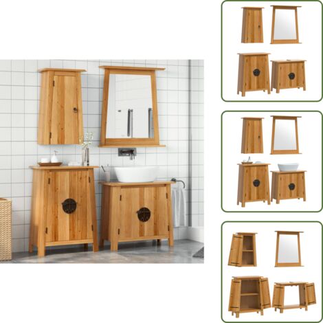 The Living Store Conjunto de muebles de baño 4 piezas madera maciza de pino - Armario de baño